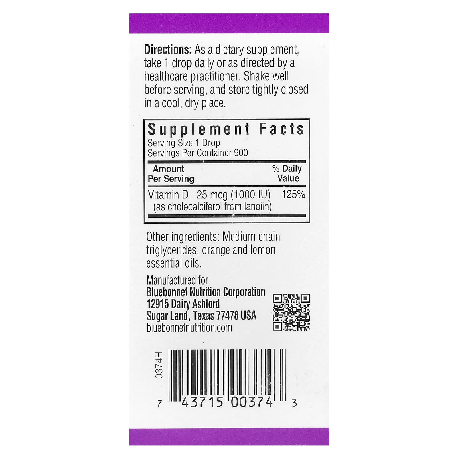 Bluebonnet Nutrition, Liquid Vitamin D3 Drops, Citrus, 25 mcg (1,000 IU), 1 fl oz (30 ml)