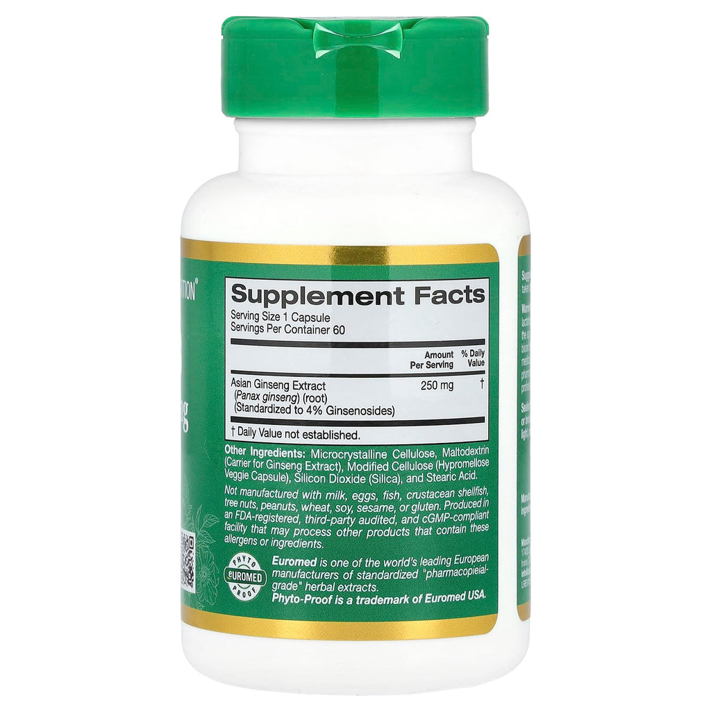 California Gold Nutrition, EuroHerbs™, Panax Ginseng Extract, Euromed Quality, 250 mg, 60 Veggie Capsules