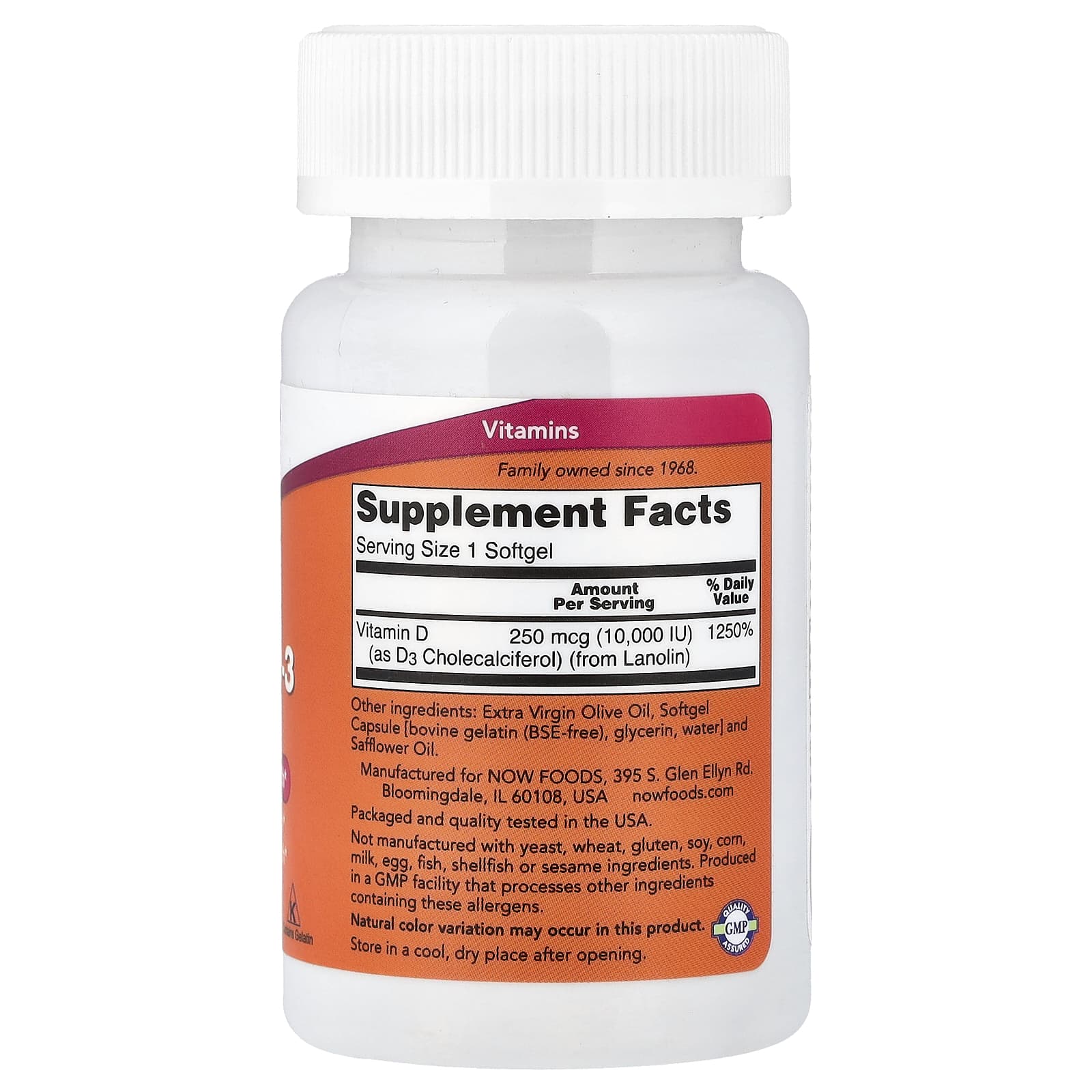 NOW Foods, Vitamin D-3, High Potency , 10,000 IU, 120 Softgels