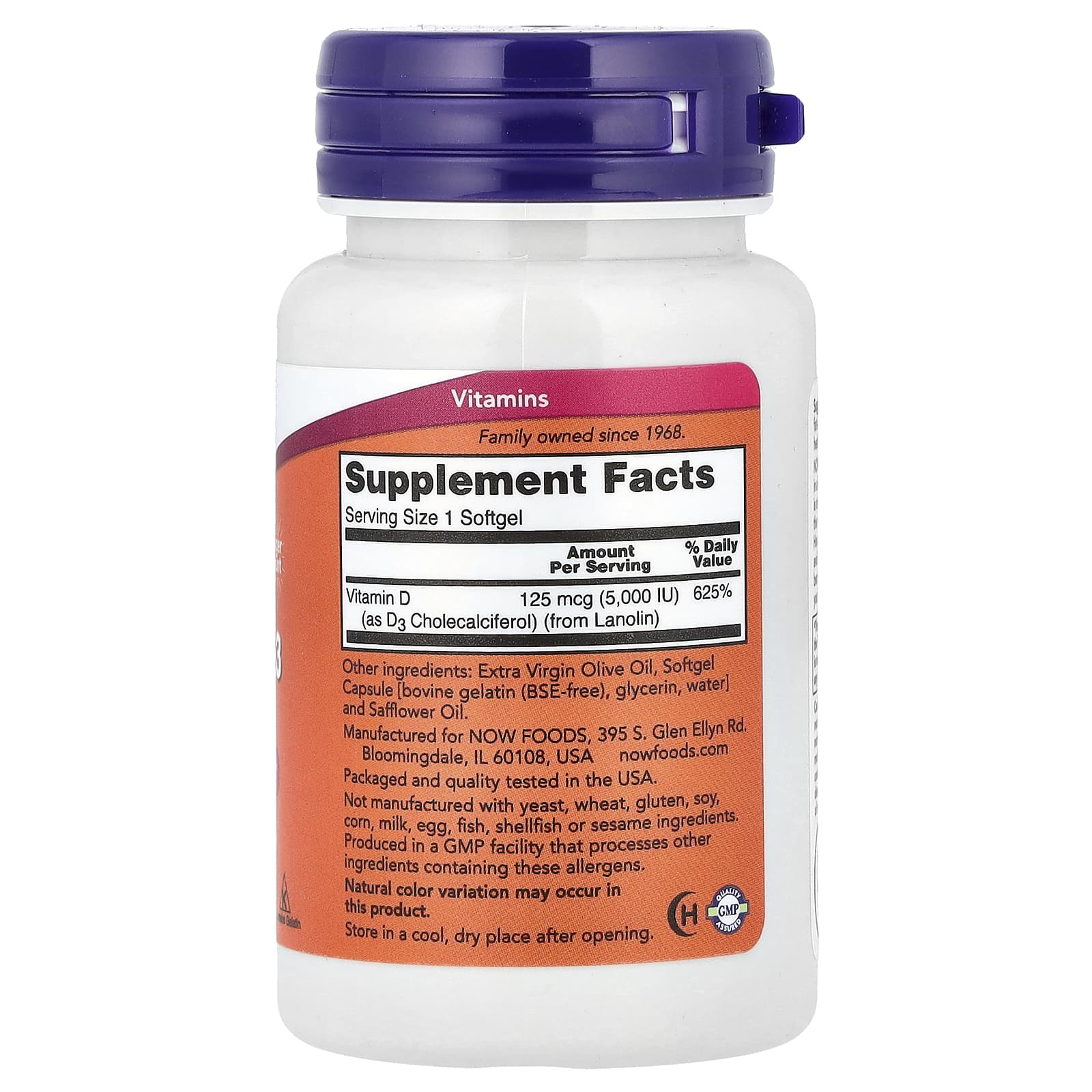 NOW Foods, Vitamin D-3, High Potency, 5,000 IU, 240 Softgels