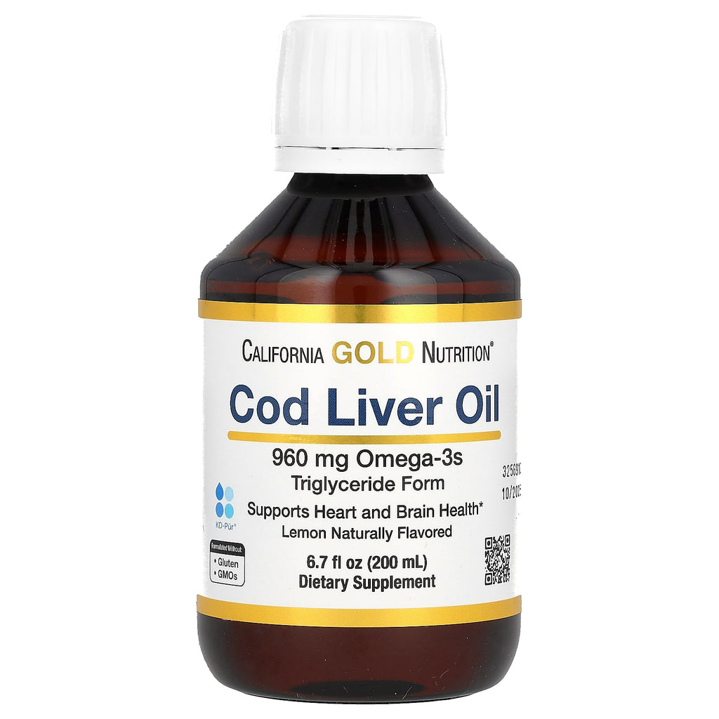 California Gold Nutrition, Cod Liver Oil with Omega-3 Fatty Acids, EPA, DHA, Vitamins A and D, Norwegian, Triglyceride Form, Natural Lemon, 6.7 fl oz (200 ml)