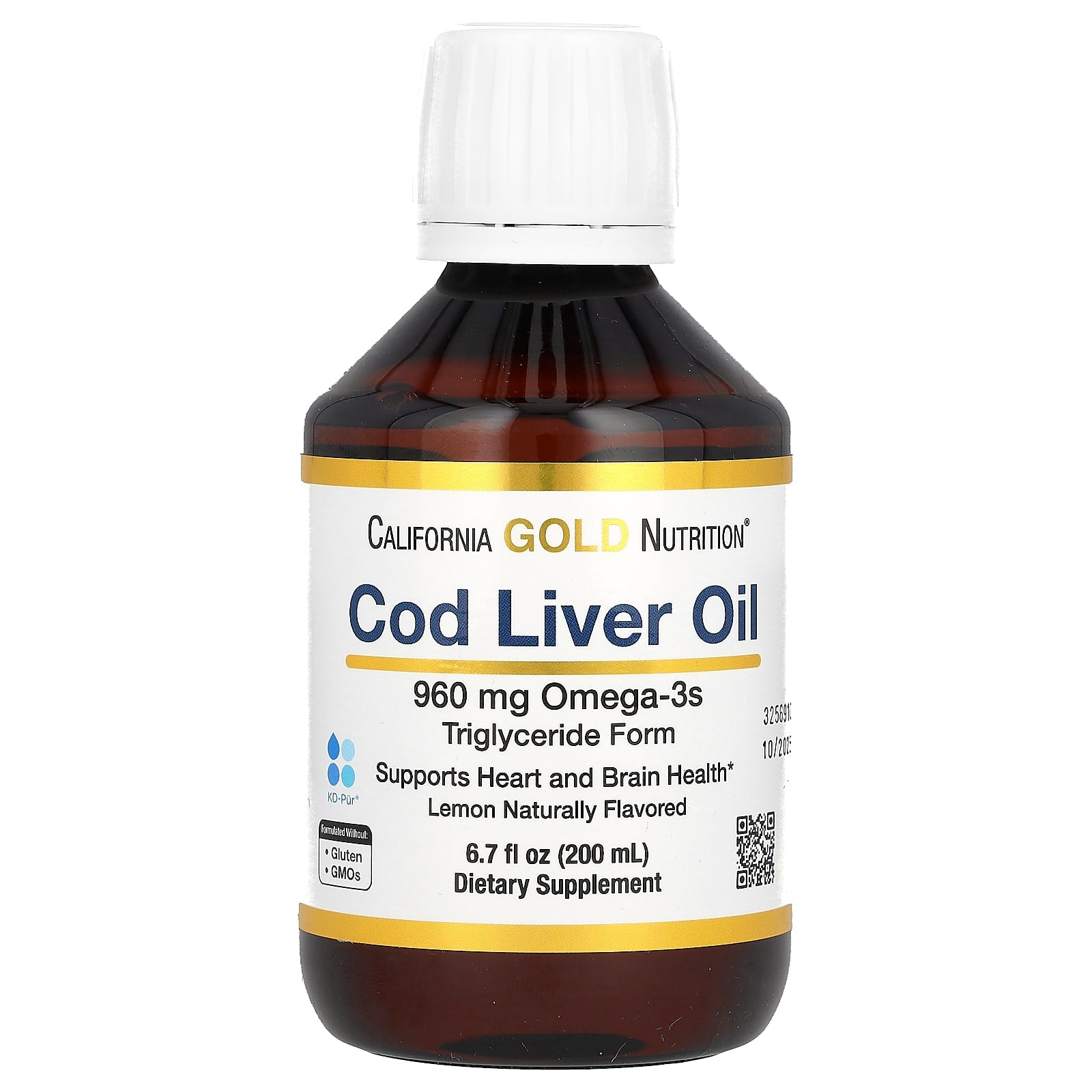 California Gold Nutrition, Cod Liver Oil with Omega-3 Fatty Acids, EPA, DHA, Vitamins A and D, Norwegian, Triglyceride Form, Natural Lemon, 6.7 fl oz (200 ml)