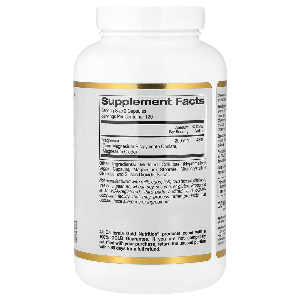 California Gold Nutrition, Magnesium Bisglycinate, Formulated with TRAACS®, 240 Veggie Capsules (100 mg per Capsule)