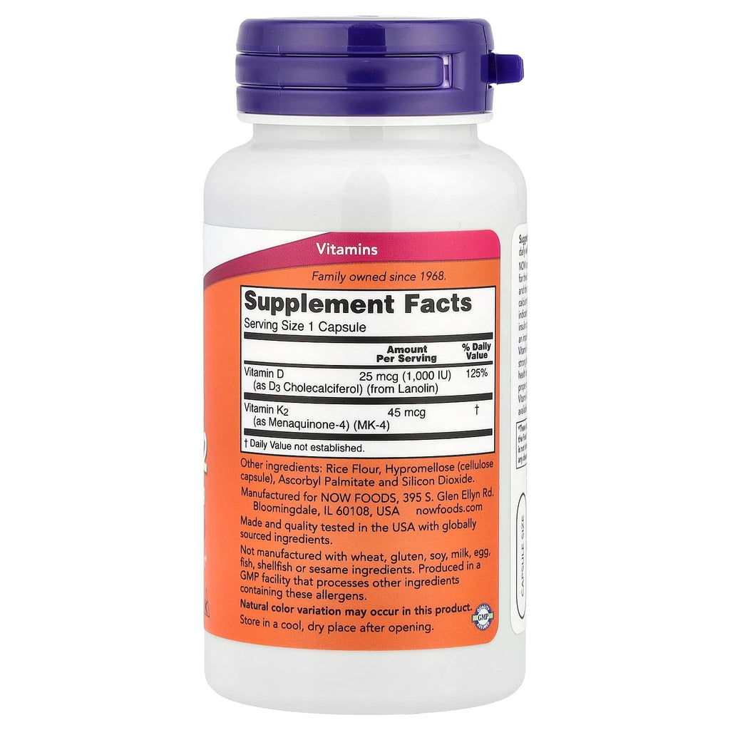 NOW Foods, Vitamin D-3 & K-2, 120 Capsules