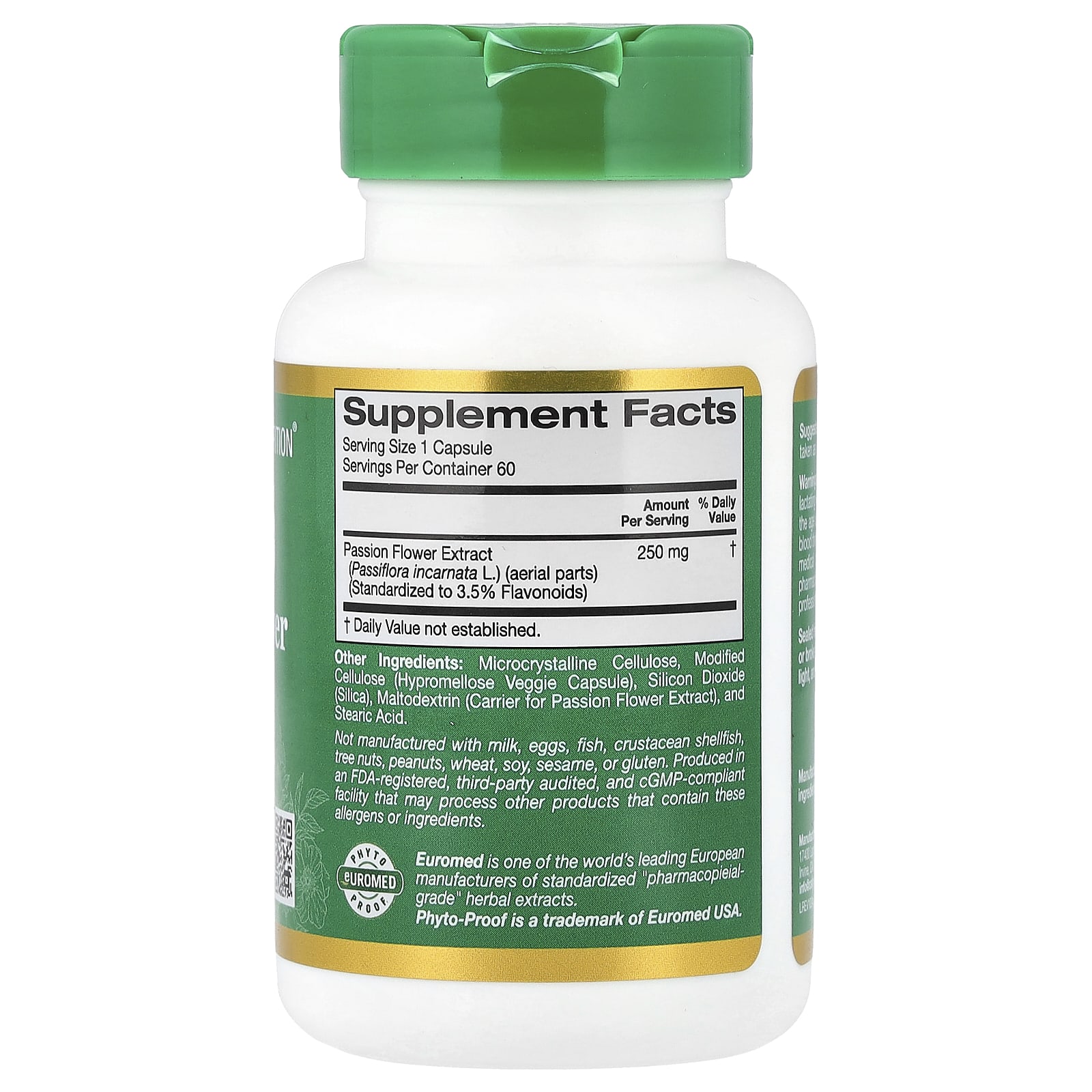 California Gold Nutrition, EuroHerbs™, Passion Flower Extract, Euromed Quality, 250 mg, 60 Veggie Capsules