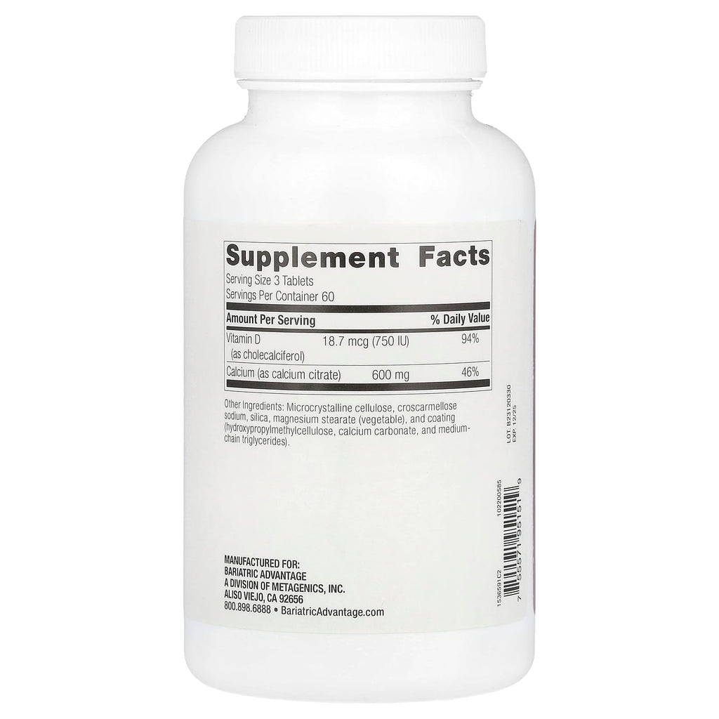 Bariatric Advantage, Non-Chewable Calcium Citrate, 180 Tablets