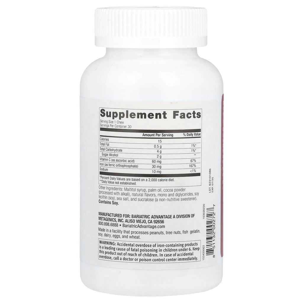 Bariatric Advantage, Chewy Bite Iron with Vitamin C, Chocolate Raspberry, 30 Soft Chews