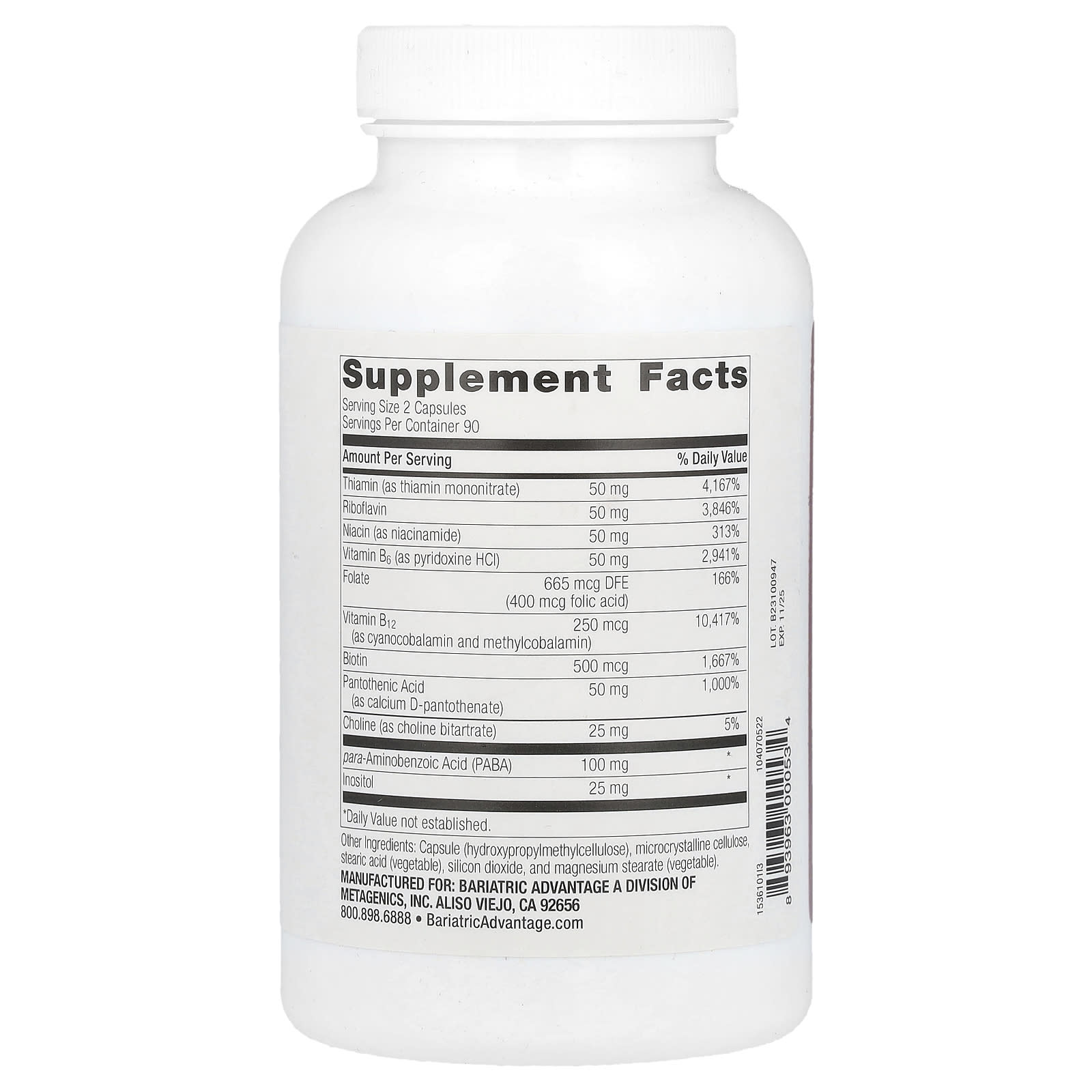 Bariatric Advantage, B-50 Complex with Active B12, 180 Capsules