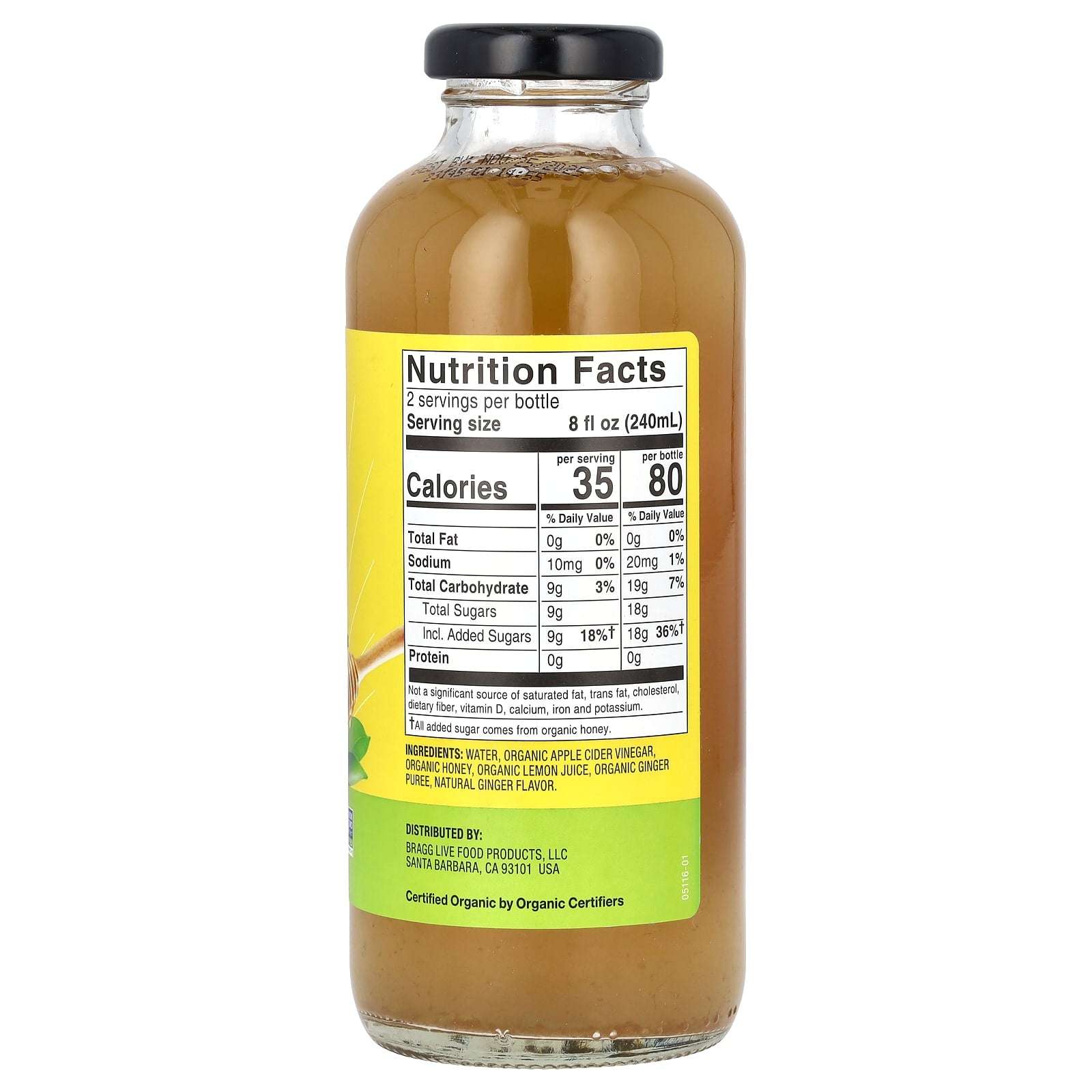 Bragg, Organic Apple Cider Vinegar Refreshers, Prebiotic, Ginger Lemon Honey, 16 fl oz (473 ml)