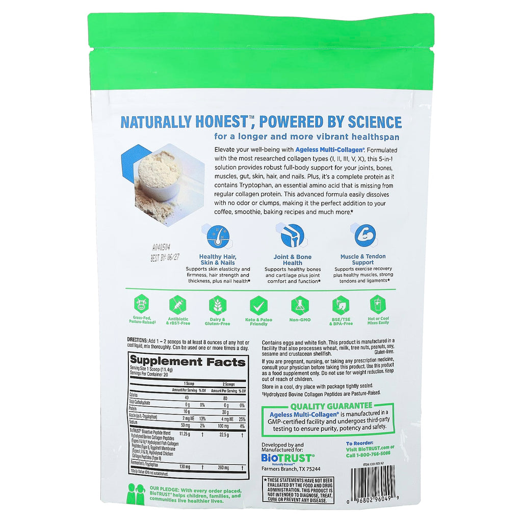 BioTRUST, Ageless Multi-Collagen®, Unflavored, 8.04 oz (228 g)