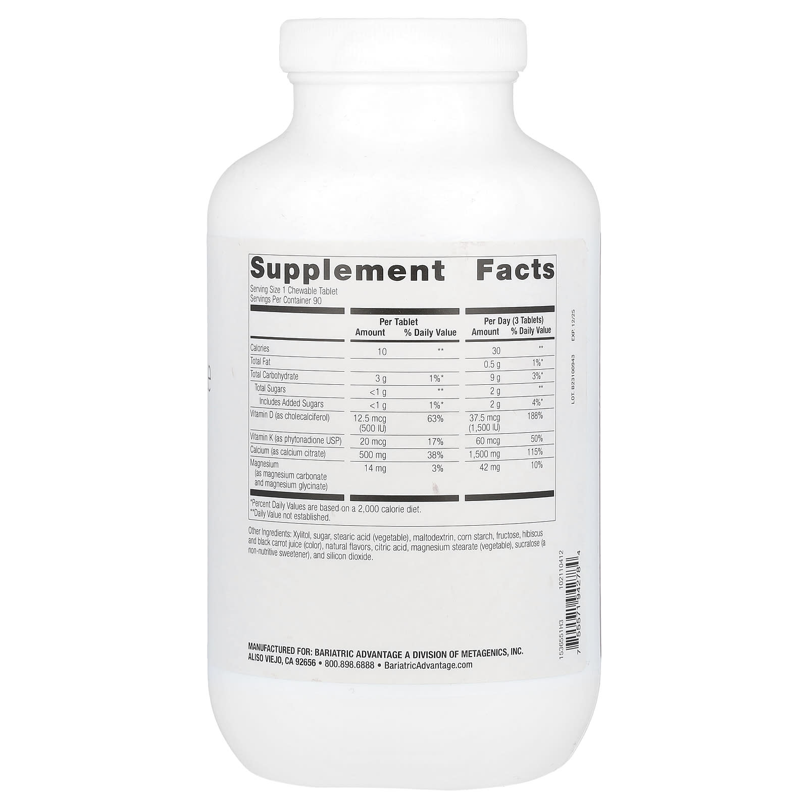 Bariatric Advantage, Chewable Calcium Citrate, Wild Cherry, 90 Tablets