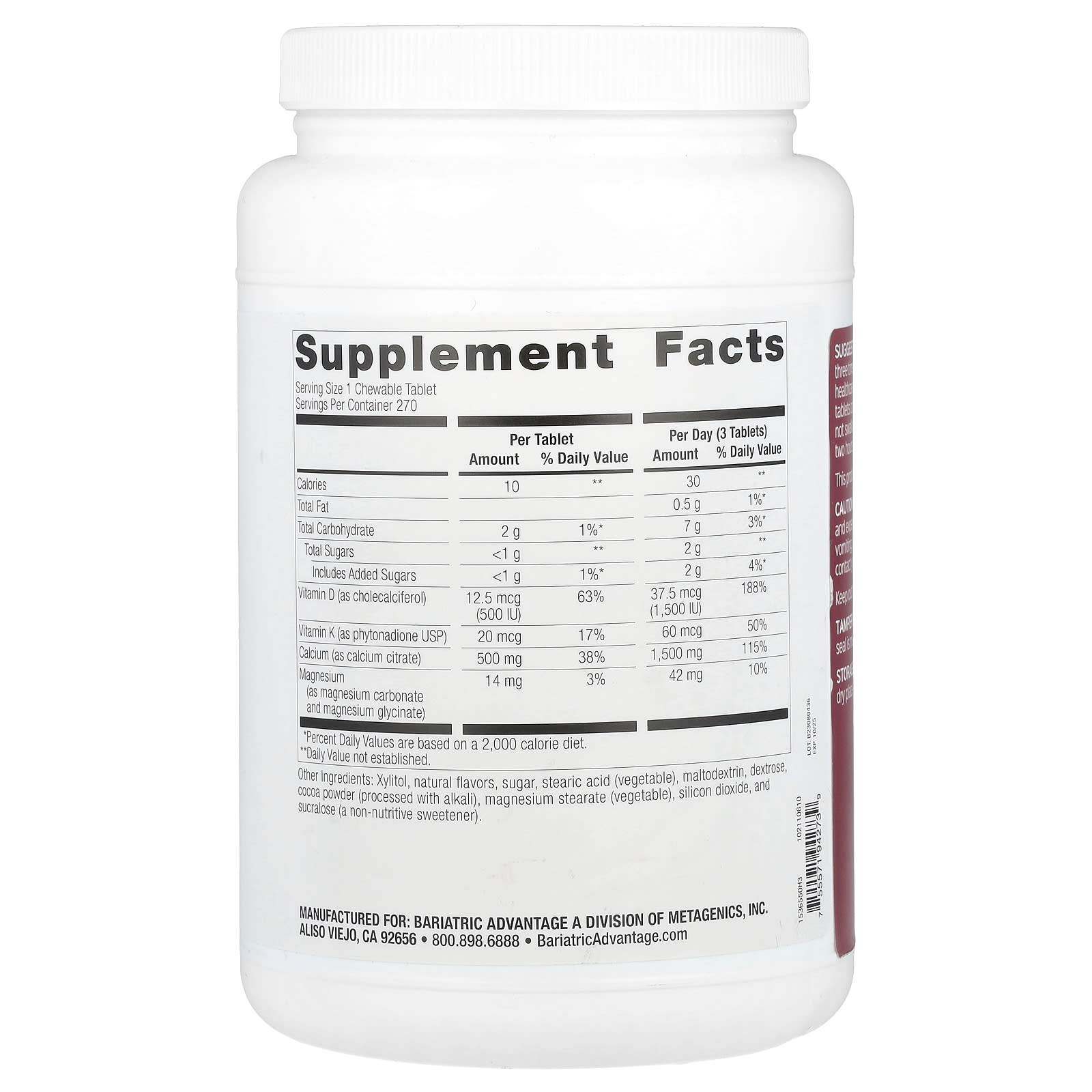 Bariatric Advantage, Chewable Calcium Citrate, Chocolate, 270 Tablets