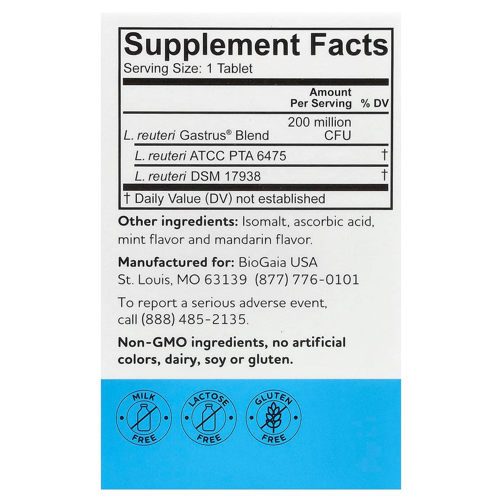 BioGaia, Gastrus® For Optimal Gut Health, Mint and Mandarin, 30 Chewable Tablets