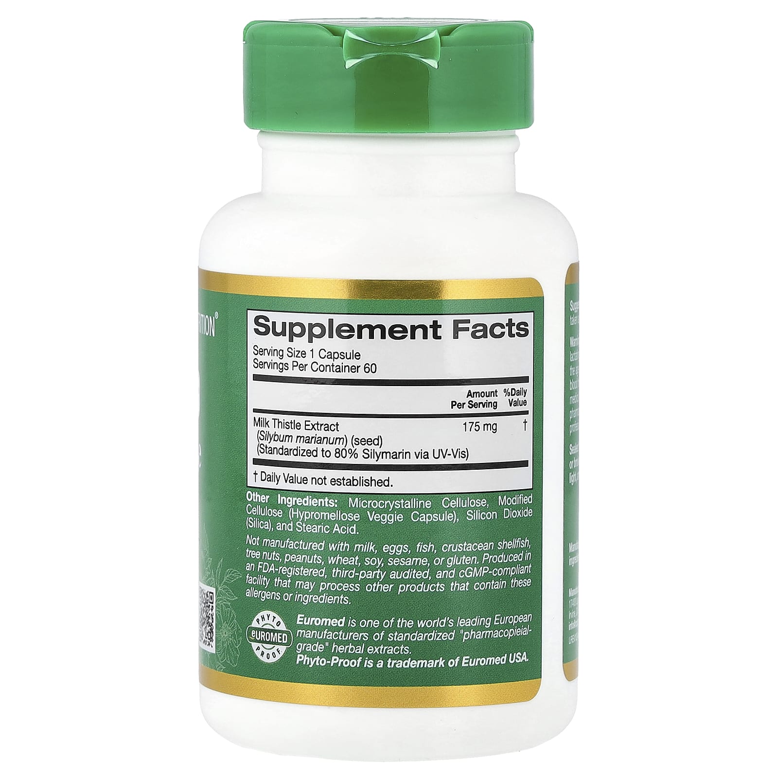 California Gold Nutrition, EuroHerbs, Milk Thistle Extract, Euromed Quality, 175 mg, 60 Veggie Capsules