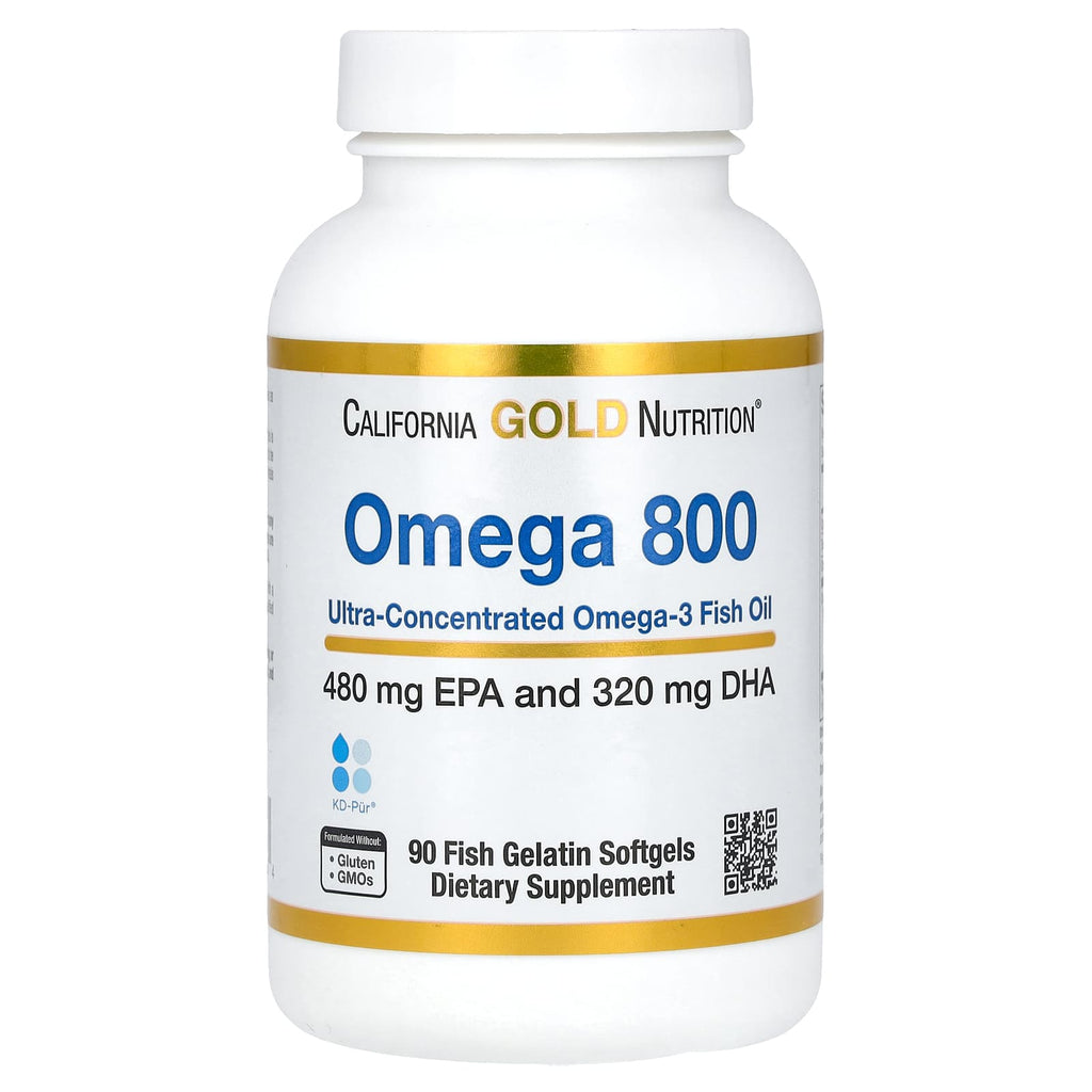 California Gold Nutrition, Omega 800 Ultra-Concentrated Omega-3 Fish Oil, kd-pur Triglyceride Form, 90 Fish Gelatin Softgels (1,000 mg per Softgel)