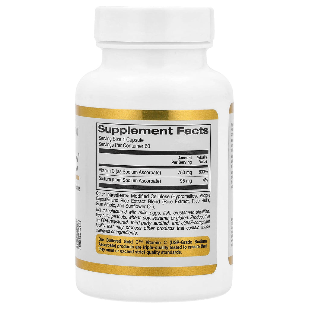 California Gold Nutrition, Buffered Gold C, GOLD Standard Sodium Ascorbate (Vitamin C), 60 Veggie Capsules