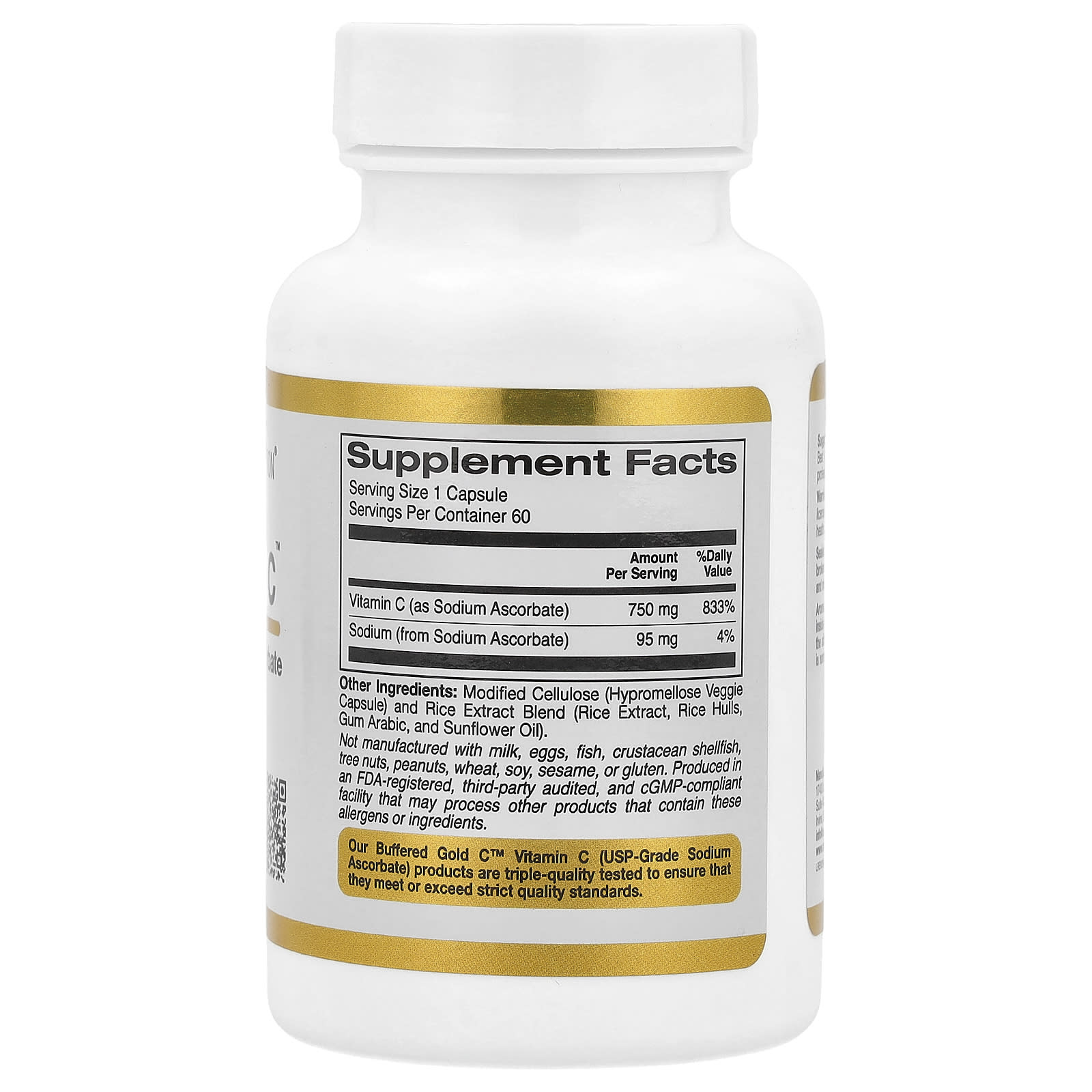 California Gold Nutrition, Buffered Gold C, GOLD Standard Sodium Ascorbate (Vitamin C), 60 Veggie Capsules