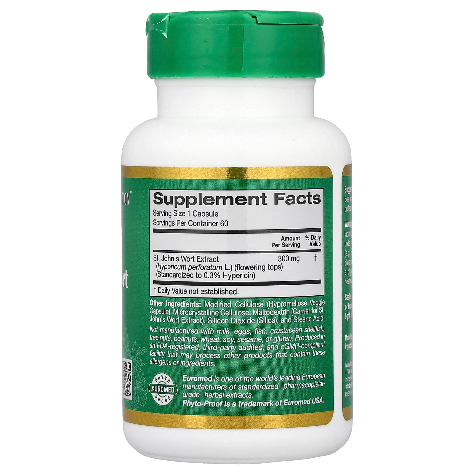 California Gold Nutrition, EuroHerbs™, St. John's Wort Extract, Euromed Quality, 300 mg, 60 Veggie Capsules