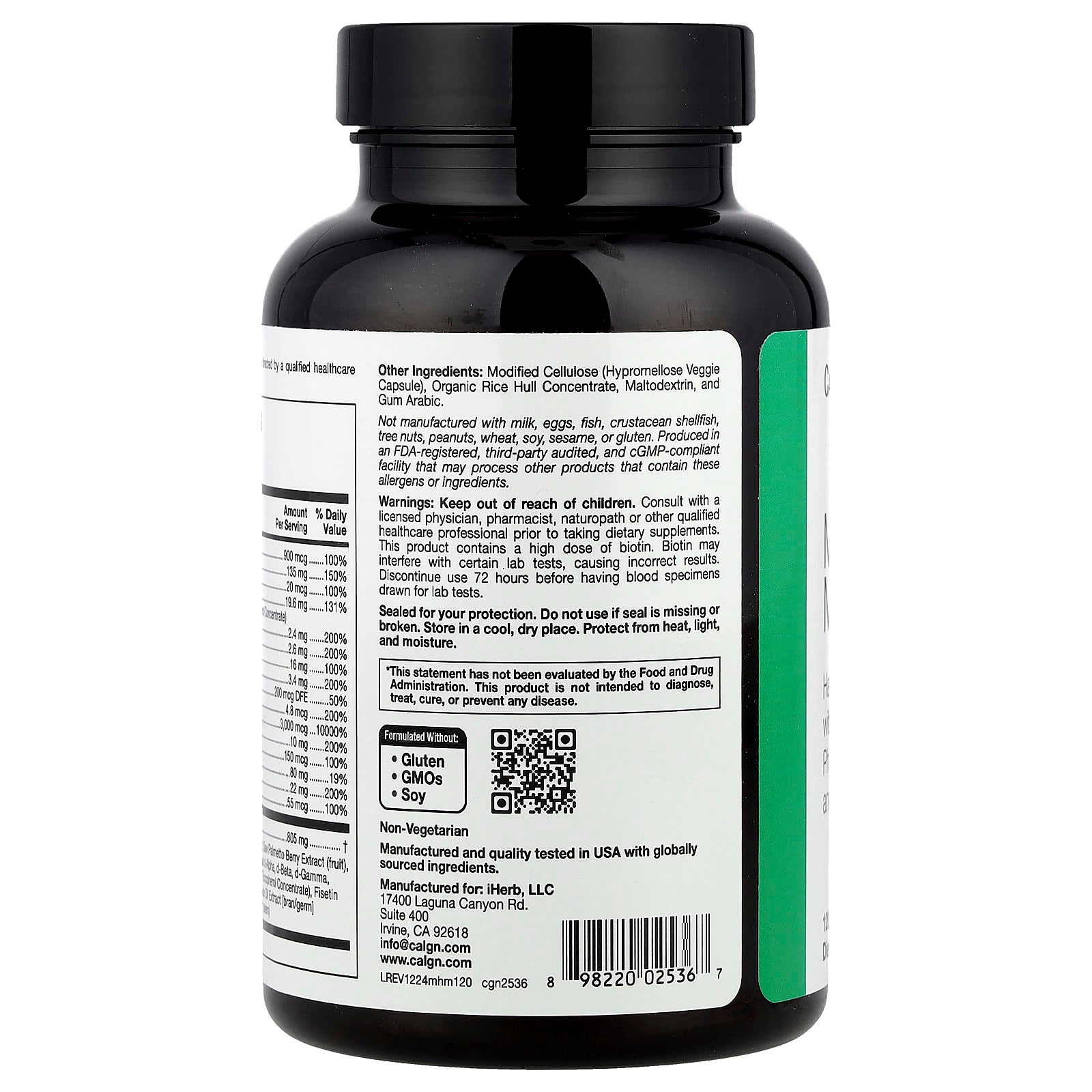 California Gold Nutrition, Beauty, Men's Hair Multivitamin, 120 Veggie Capsules