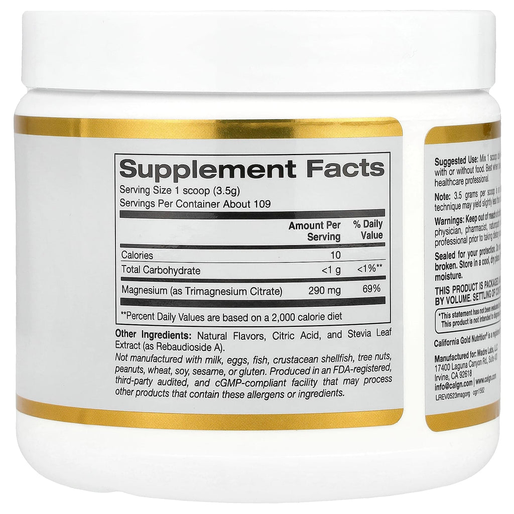 California Gold Nutrition, Magnesium Powder Beverage, Orange, 13.4 oz (380 g)