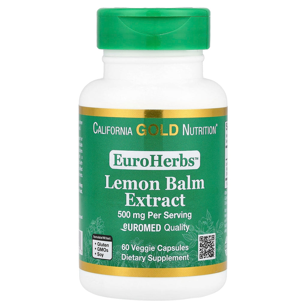 California Gold Nutrition, EuroHerbs™, Lemon Balm Extract, Euromed Quality, 500 mg, 60 Veggie Capsules