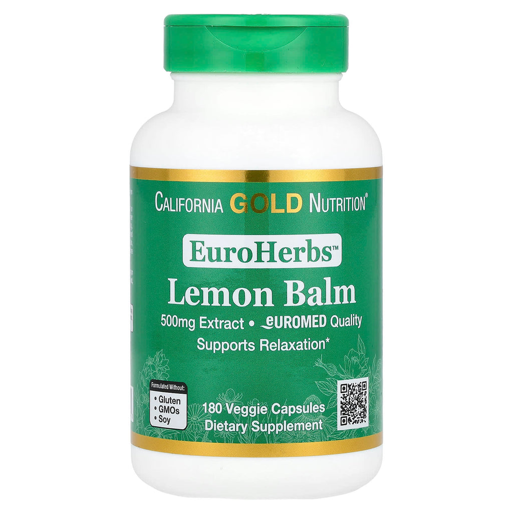California Gold Nutrition, EuroHerbs™, Lemon Balm Extract, Euromed Quality, 500 mg, 180 Veggie Capsules