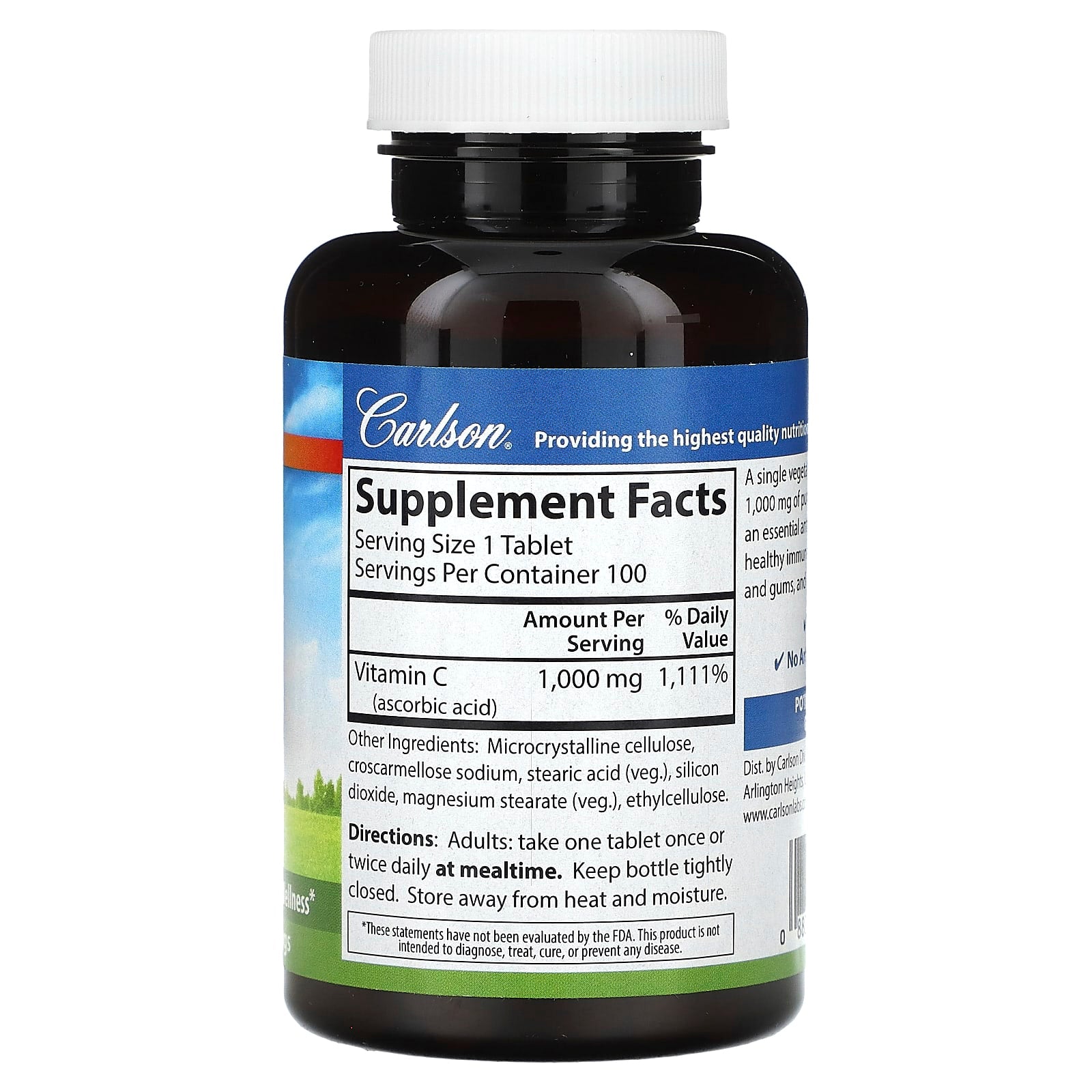 Carlson, Vitamin C, 1,000 mg, 100 Vegetarian Tablets