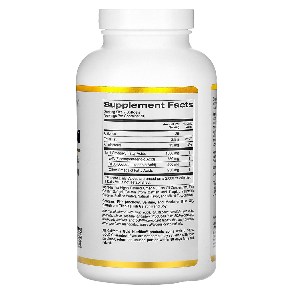 California Gold Nutrition, Norwegian Omega-3 Fish Oil with EPA/DHA, Natural Lemon, 180 Softgels