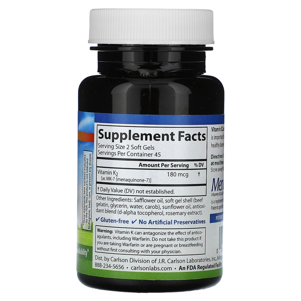 Carlson, Vitamin K2, 90 Soft Gels (90 mcg per Soft Gel)