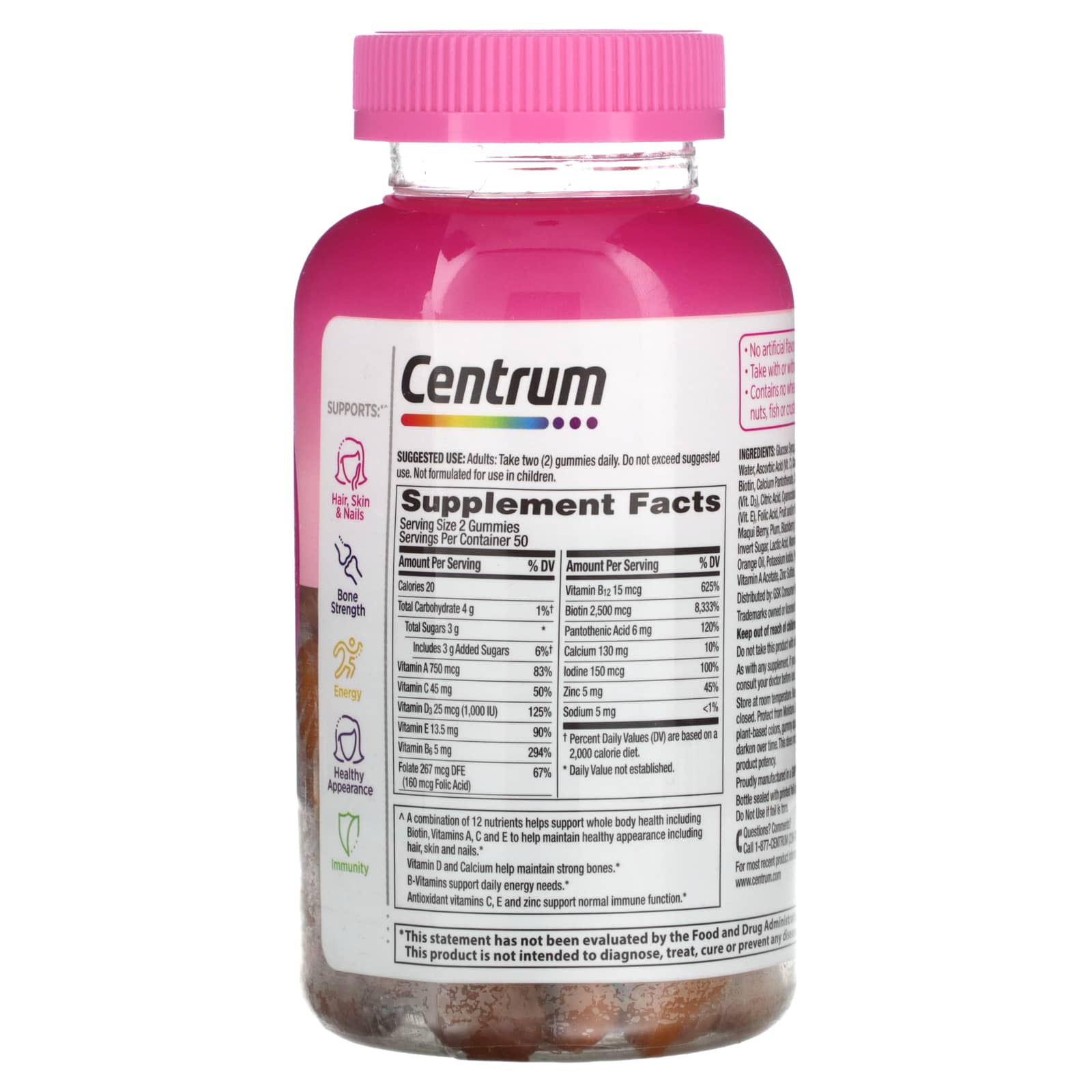 Centrum, Multi + Beauty Multigummies, Natural Cherry, Berry & Orange, 100 Gummies