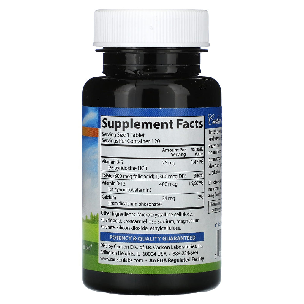 Carlson, Tri-B with B-6, B-12 & Folic Acid, 120 Tablets