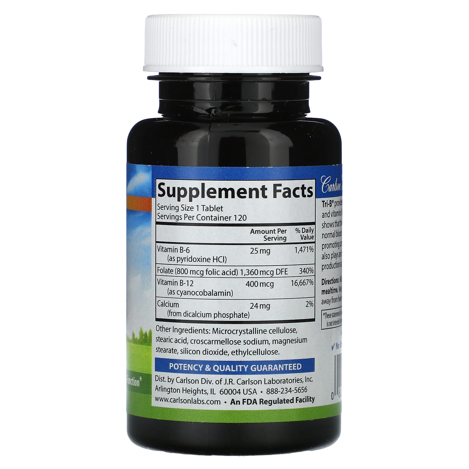 Carlson, Tri-B with B-6, B-12 & Folic Acid, 120 Tablets