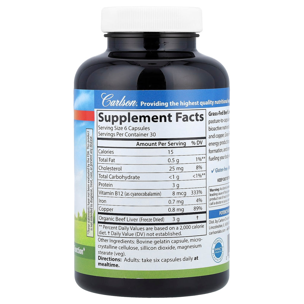 Carlson, Grass-Fed Beef Liver, 180 Capsules