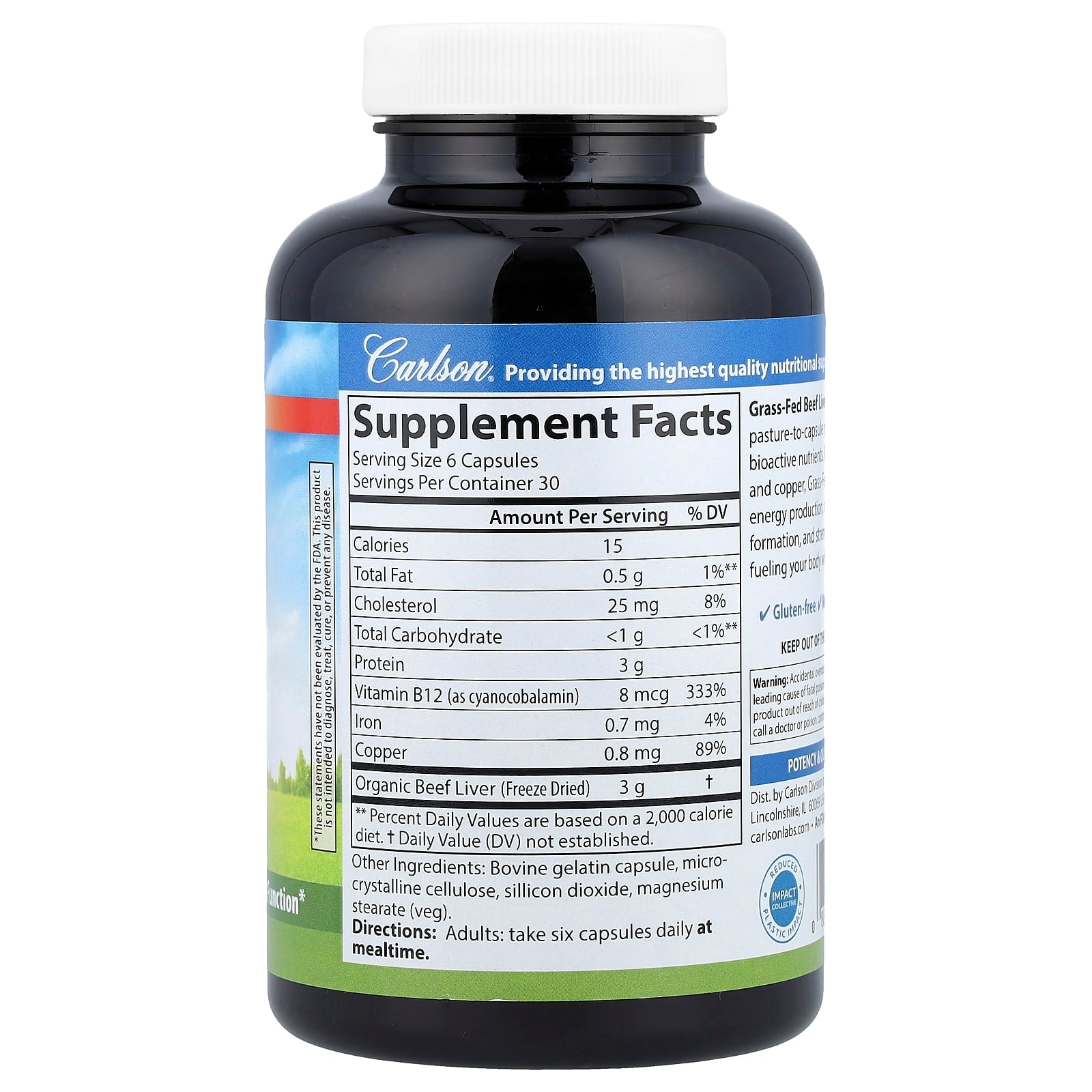 Carlson, Grass-Fed Beef Liver, 180 Capsules