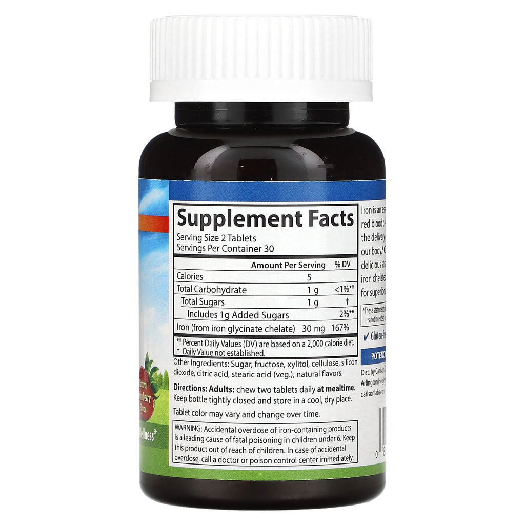 Carlson, Chewable Iron, Strawberry, 60 Tablets (15 per Tablet)