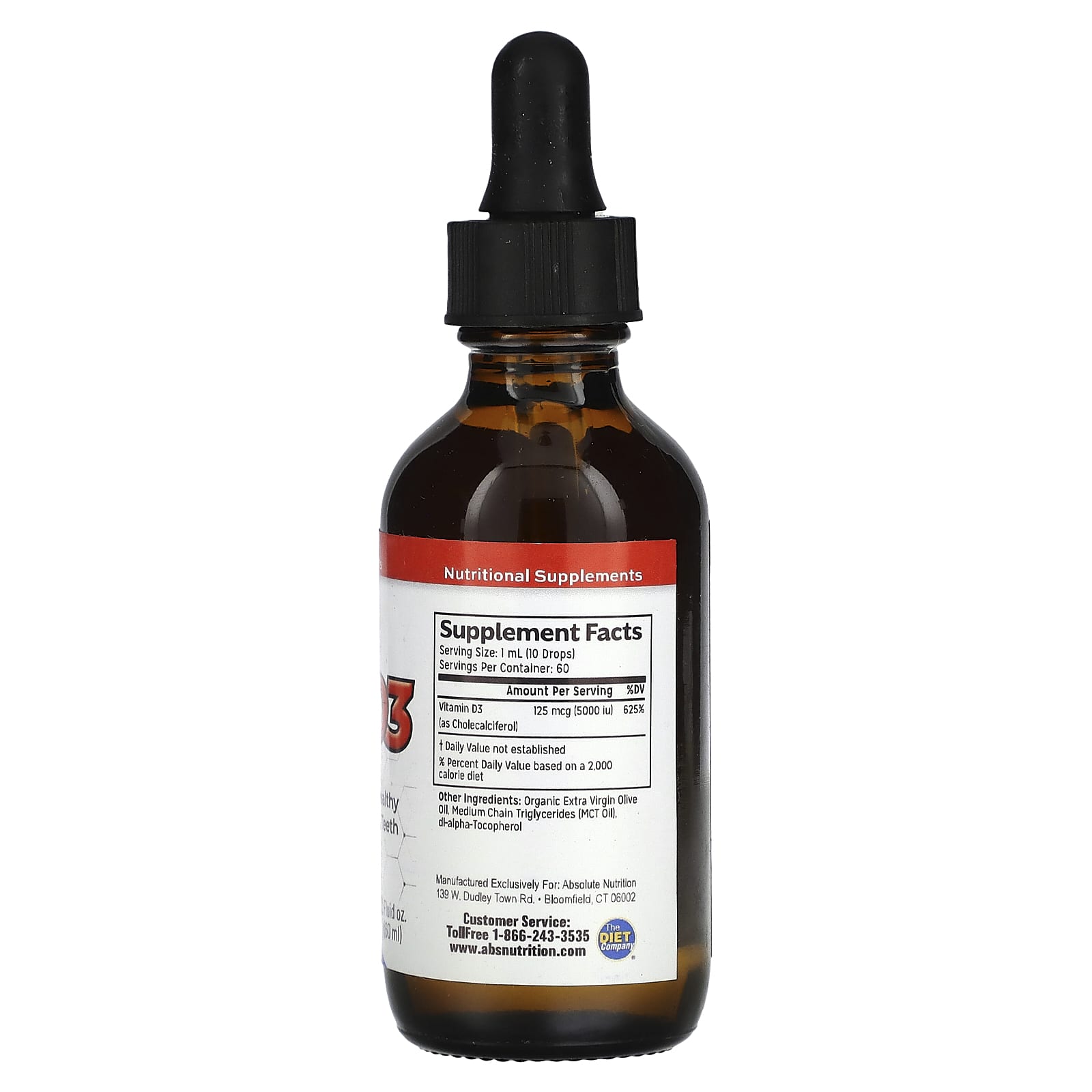 Absolute Nutrition, Vitamin D3 Drops, 5,000 IU, 2 fl oz (60 ml)