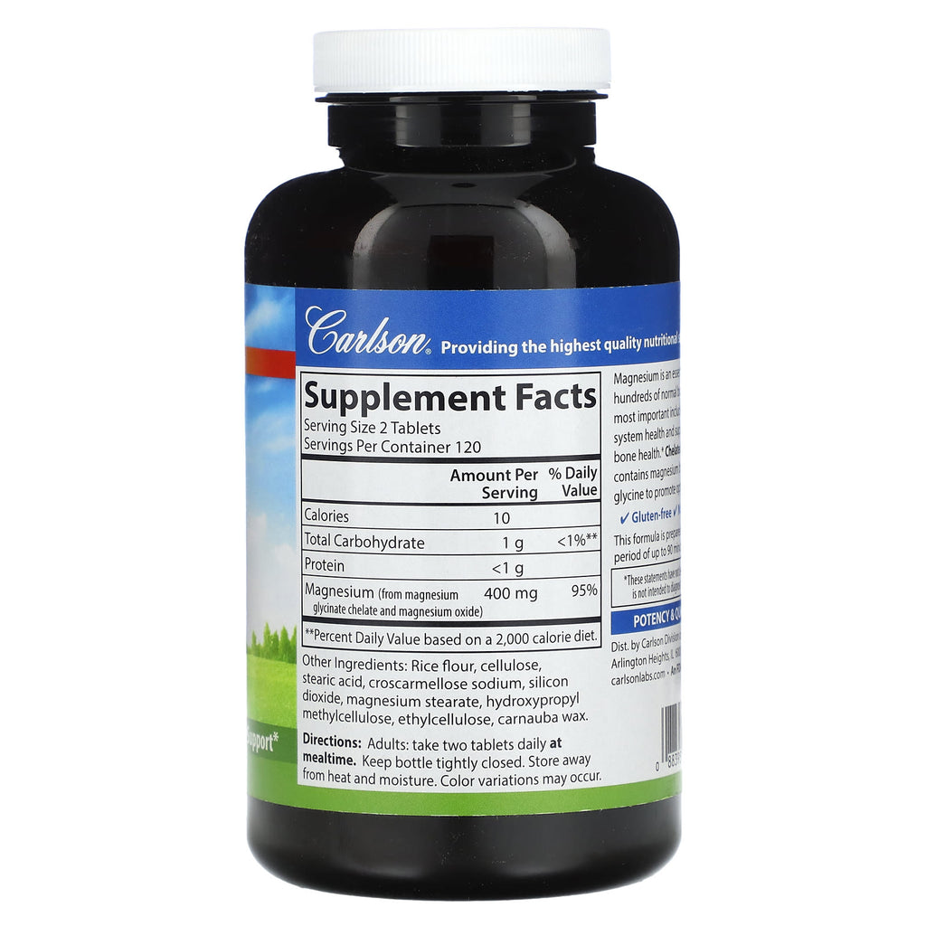 Carlson, Chelated Magnesium Glycinate, 240 Tablets (200 mg per Tablet)
