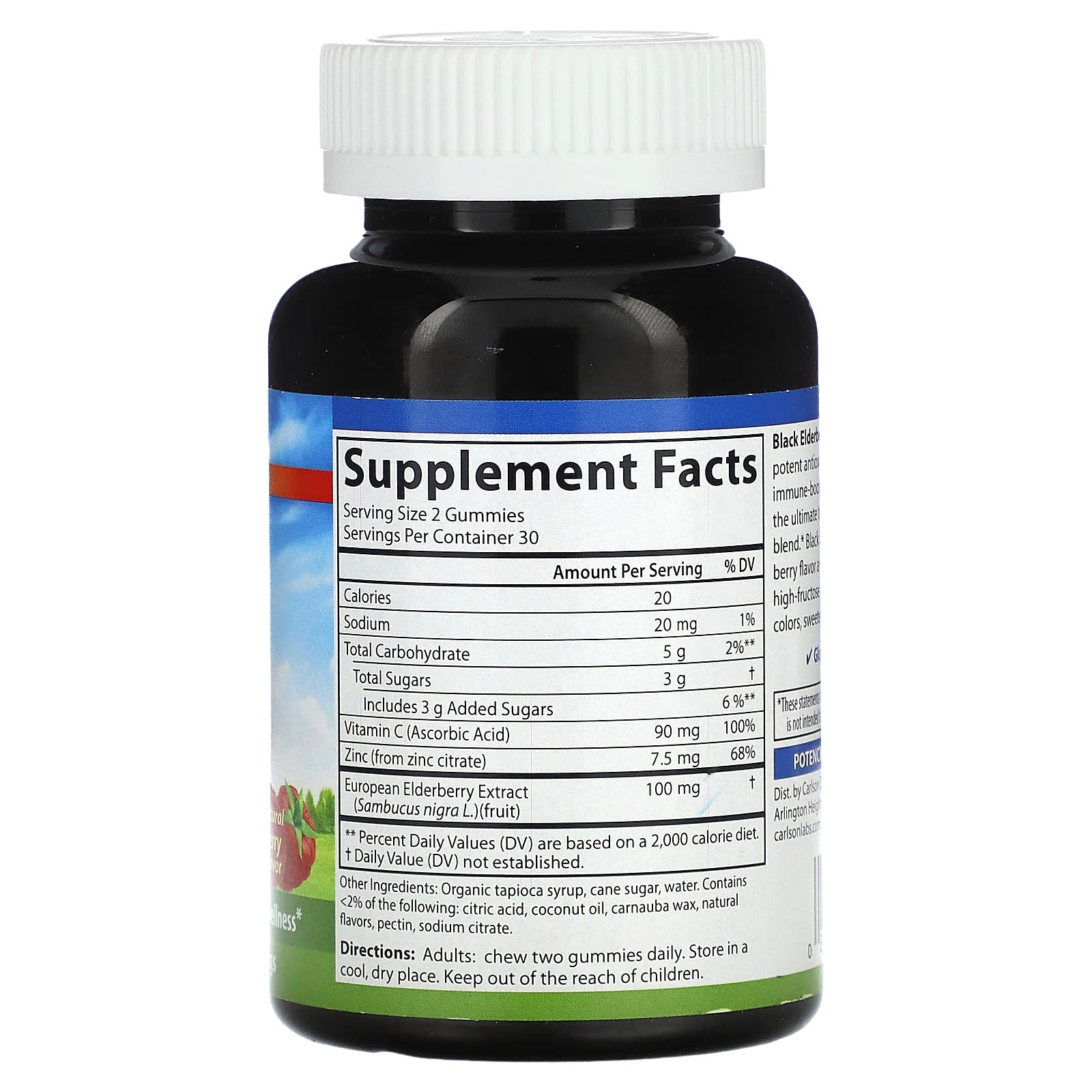 Carlson, Black Elderberry Gummies, Natural Berry, 60 Vegetarian Gummies