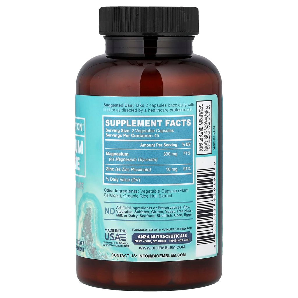 BioEmblem, Magnesium Glycinate with Zinc Picolinate, 90 Veggie Caps