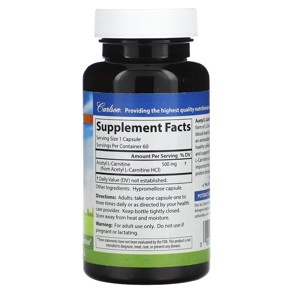 Carlson, Acetyl L-Carnitine, 500 mg, 60 Vegetarian Capsules
