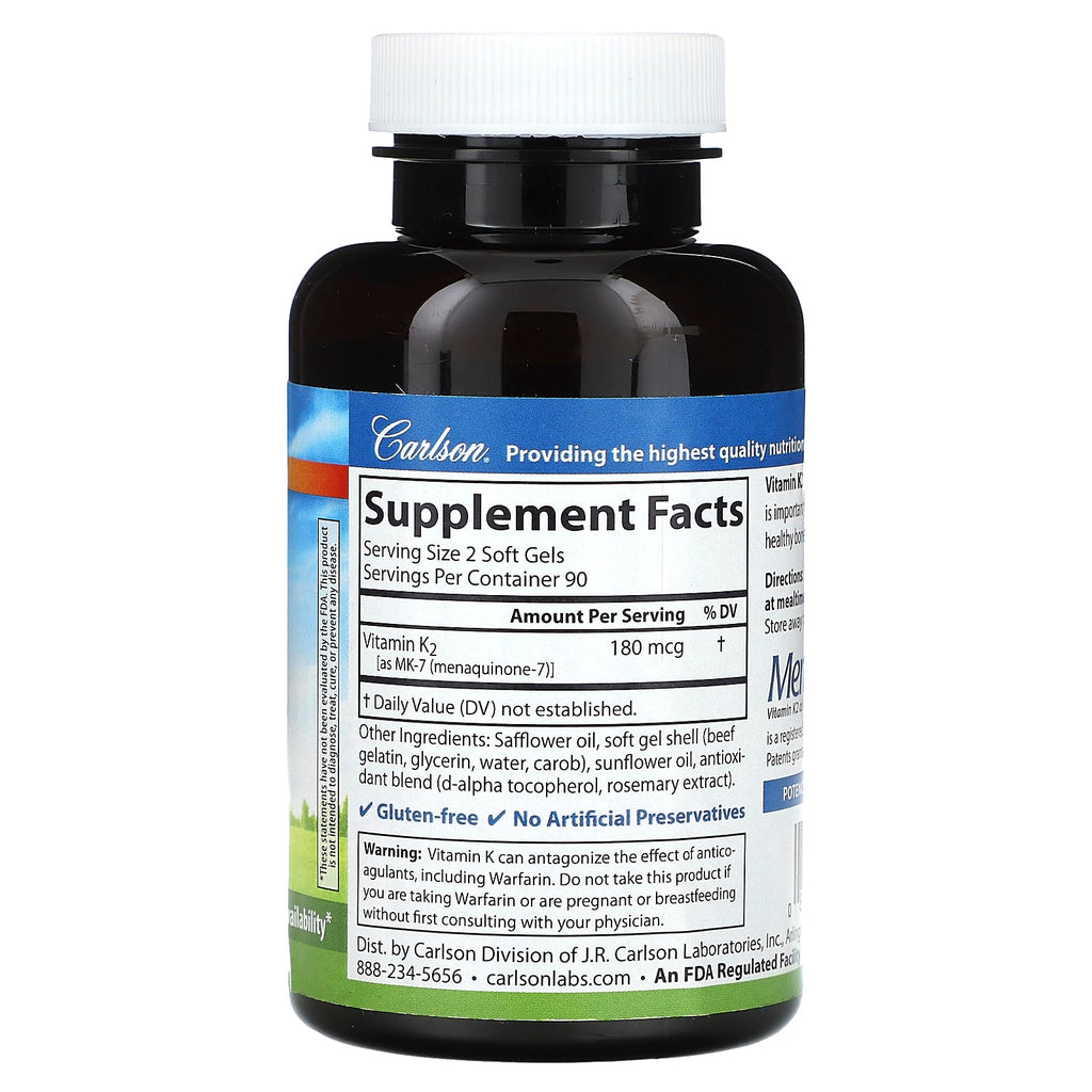 Carlson, Vitamin K2, 180 Soft Gels (90 mcg per Soft Gel)