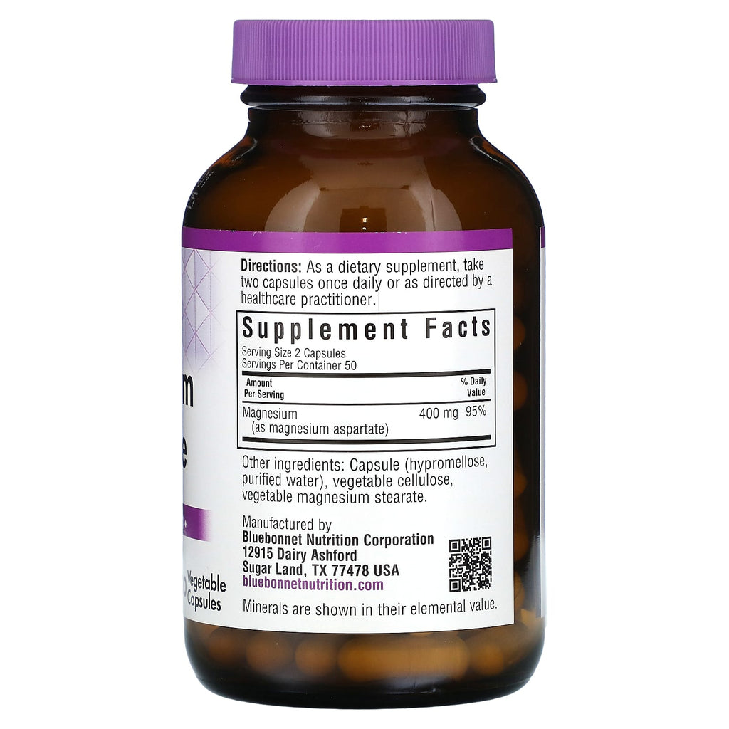 Bluebonnet Nutrition, Magnesium Aspartate, 100 Vegetable Capsules (200 mg per Capsule)