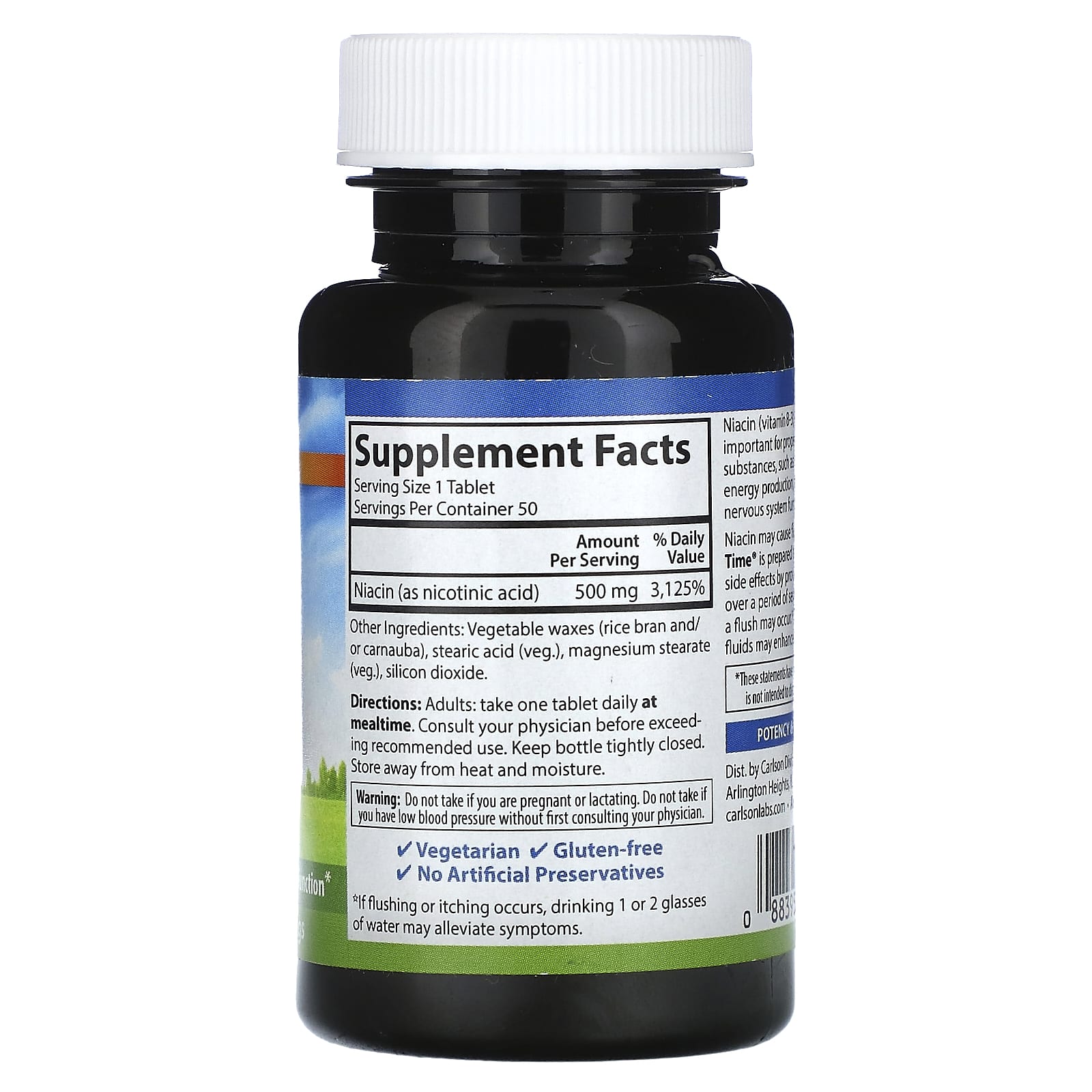 Carlson, Niacin-Time, 500 mg, 50 Vegetarian Tablets