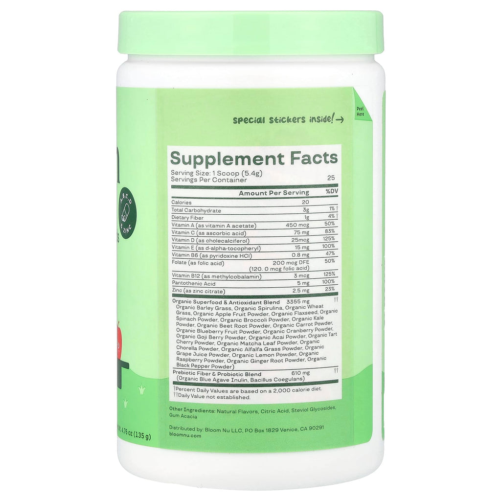 Bloom, Kids, Greens & Superfoods + Multivitamin, Strawberry Apple, 4.76 oz (135 g)