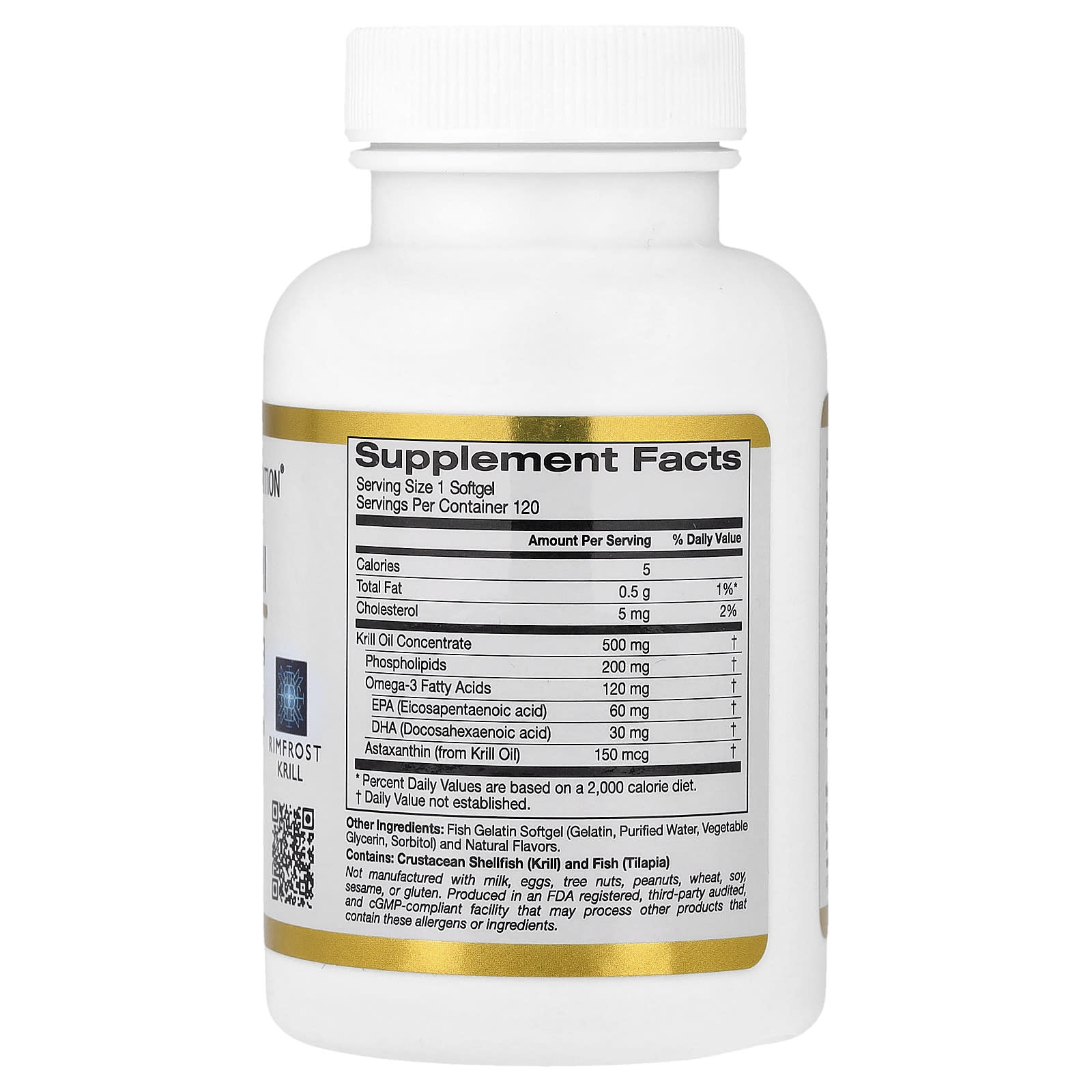 California Gold Nutrition, Antarctic Krill Oil, Omega-3 Phospholipids Complex with Astaxanthin, Natural Strawberry and Lemon, 500 mg, 120 Fish Gelatin Softgels