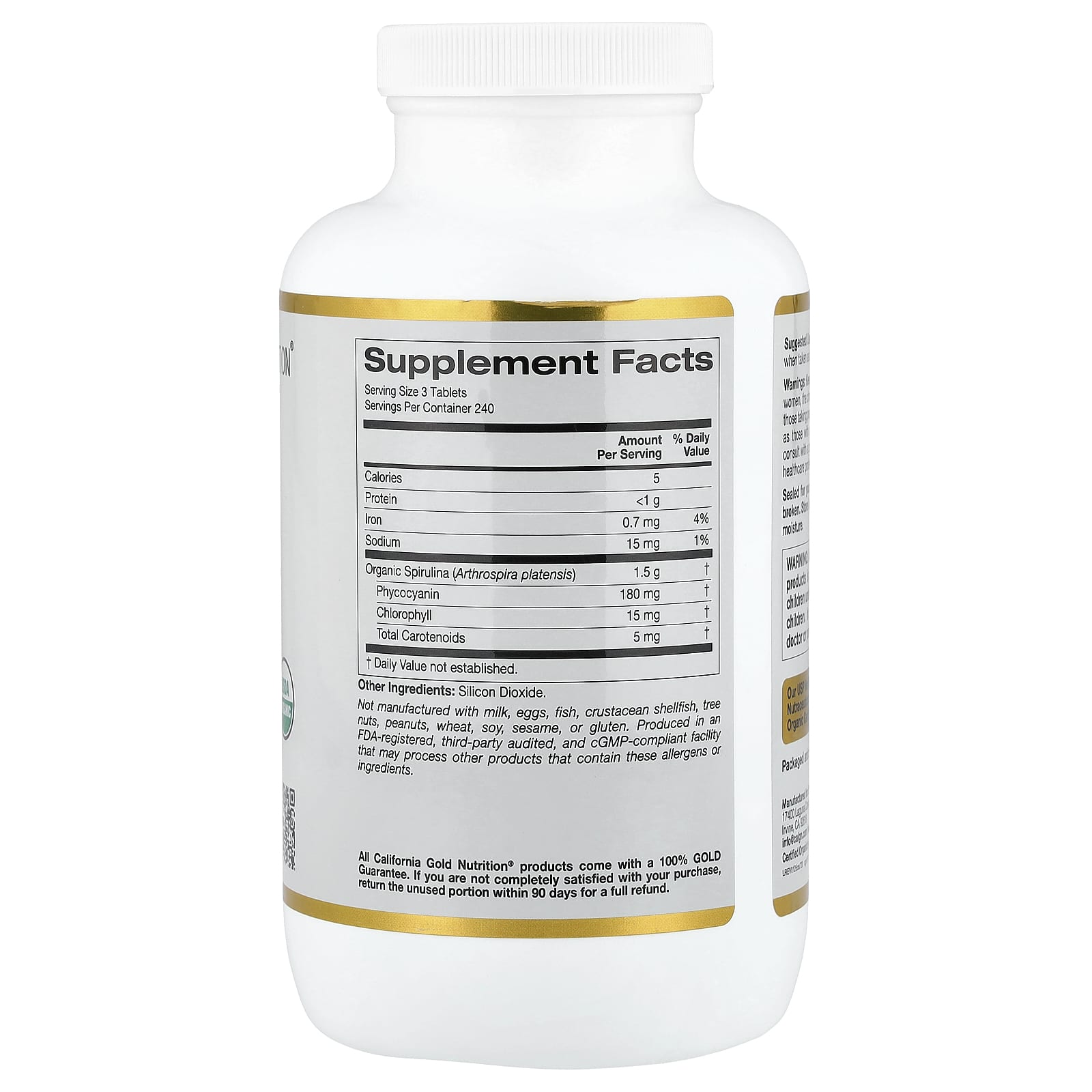 California Gold Nutrition, Organic Spirulina with Phycocyanin, Chlorophyll, and Carotenoids, 720 Tablets