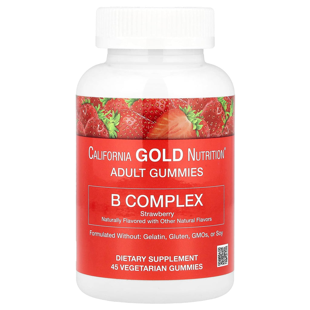 California Gold Nutrition, B Complex Gummies with Vitamins B6 and B12, Folate, and Biotin, Strawberry, 45 Vegetarian Gummies