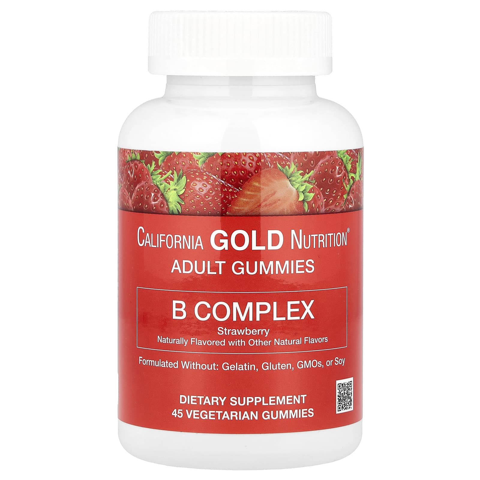 California Gold Nutrition, B Complex Gummies with Vitamins B6 and B12, Folate, and Biotin, Strawberry, 45 Vegetarian Gummies