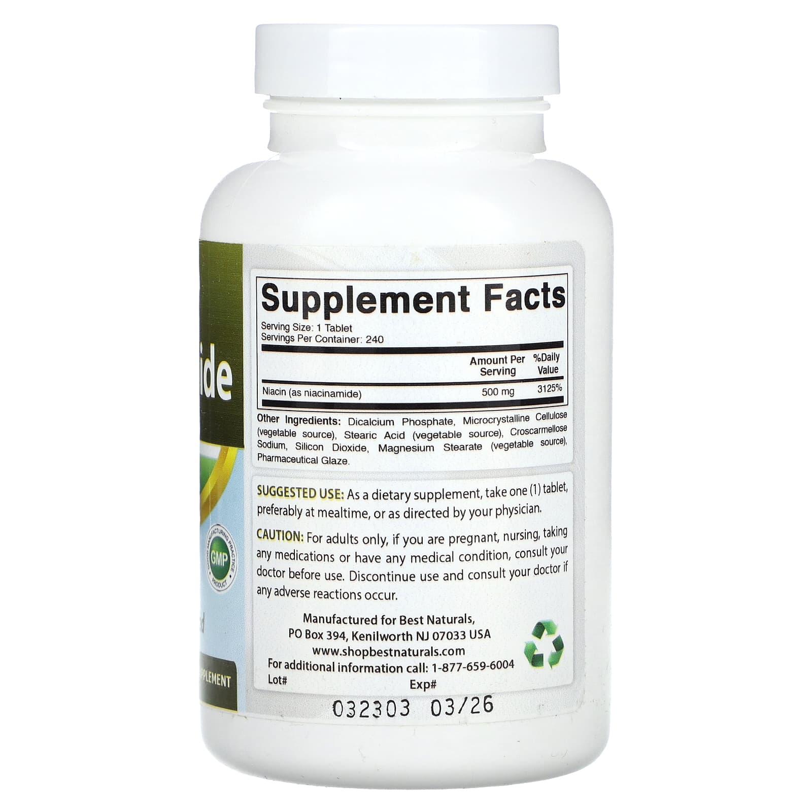 Best Naturals, Niacinamide, 500 mg, 240 Tablets