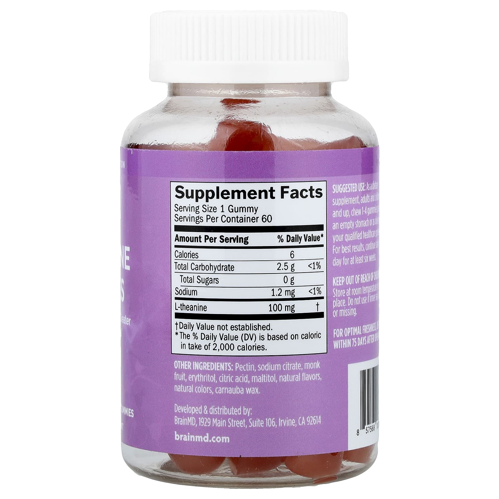 BrainMD, L-theanine Gummies, Berry , 60 Vegan Gummies (100 mg per Gummy)